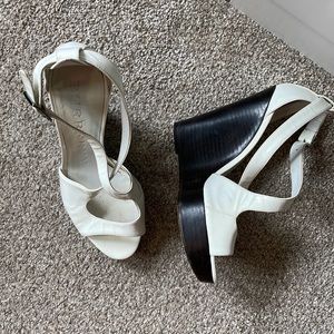 Burberry London Patent Leather Wedge Heels White Espadrille